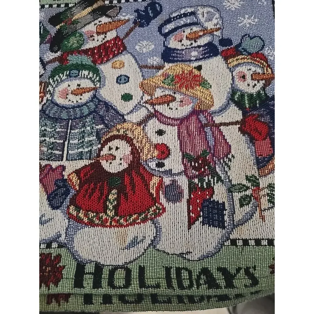 Lot of 4‎ Vtg Happy Holidays Christmas Snowman Snow People Tapestry Placemats